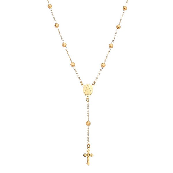 Terço com bolas foscas folheado a ouro 18k