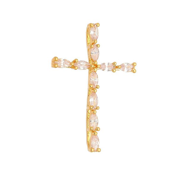 Pingente cruz com zircônias folheado a ouro 18k