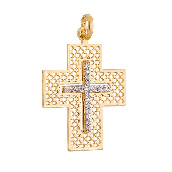 Pingente cruz com zircônias folheado a ouro 18k