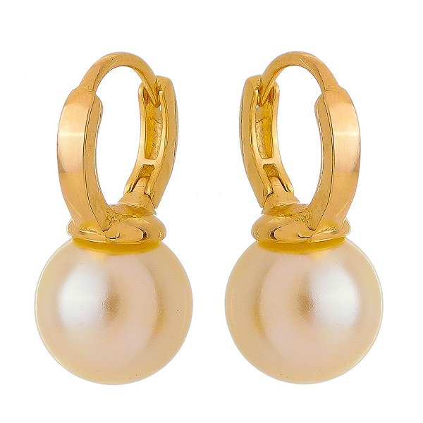 Argola pérola sintética folheada a ouro 18k