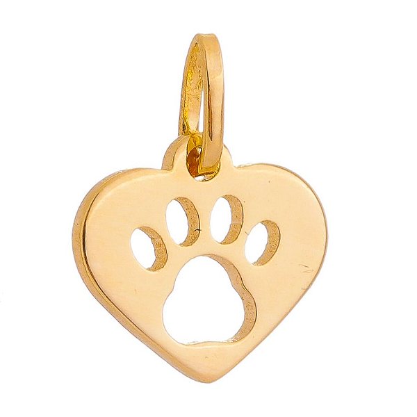 Pingente coração com patinha folheado a ouro 18k