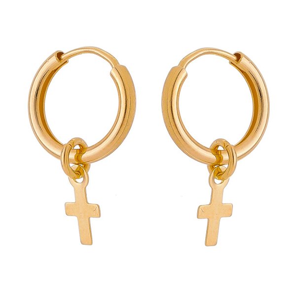 Argola com cruz folheada a ouro 18k