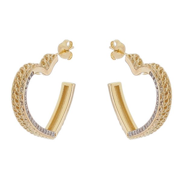 Argola coração com zircônias folheada a ouro 18k