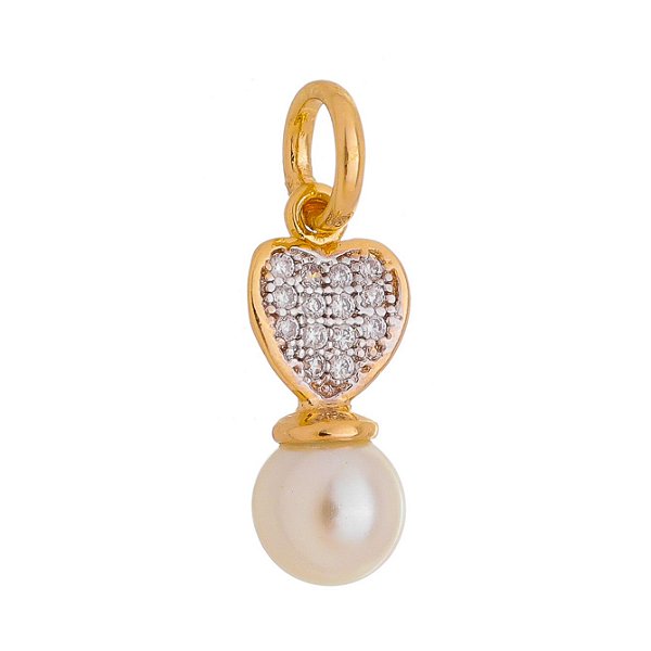 Pingente coração com pérola folheado a ouro 18k