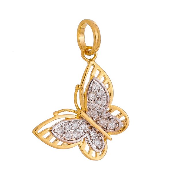 Pingente borboleta com zircônias folheado a ouro 18k