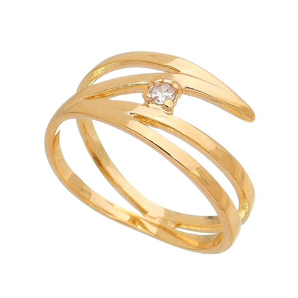Anel com zircônia folheado a ouro 18k