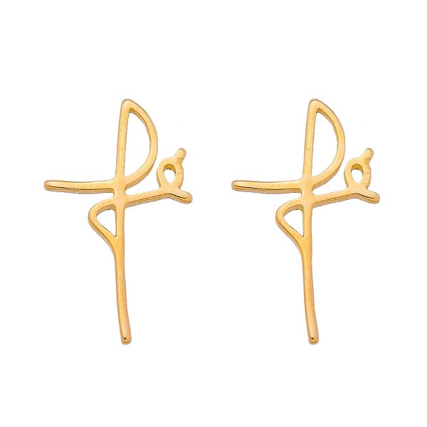 Brinco fé folheado a ouro 18k