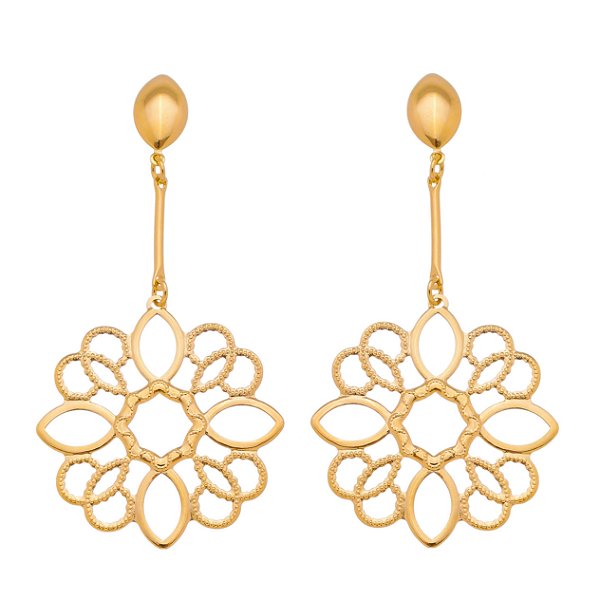 Brinco flor pendurada folheado a ouro 18k