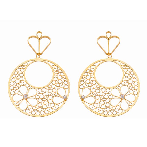 Brinco círculo trabalhado folheado a ouro 18k