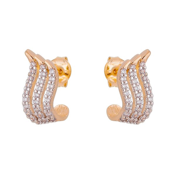 Brinco com zircônias folheado a ouro 18k