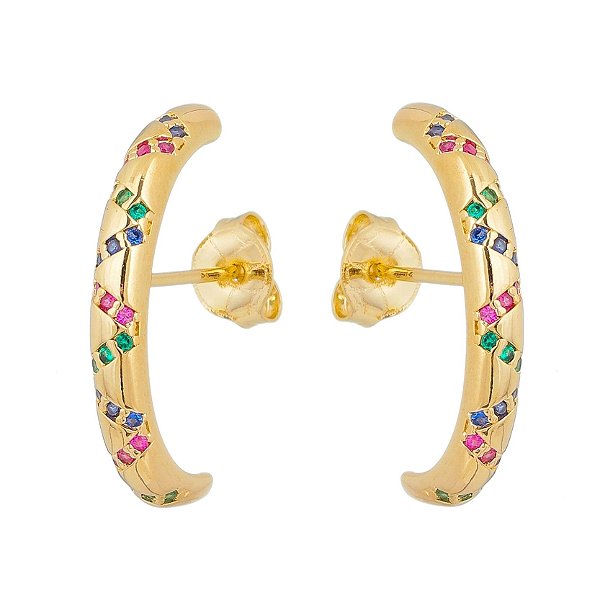 Brinco com zircônias folheado a ouro 18k