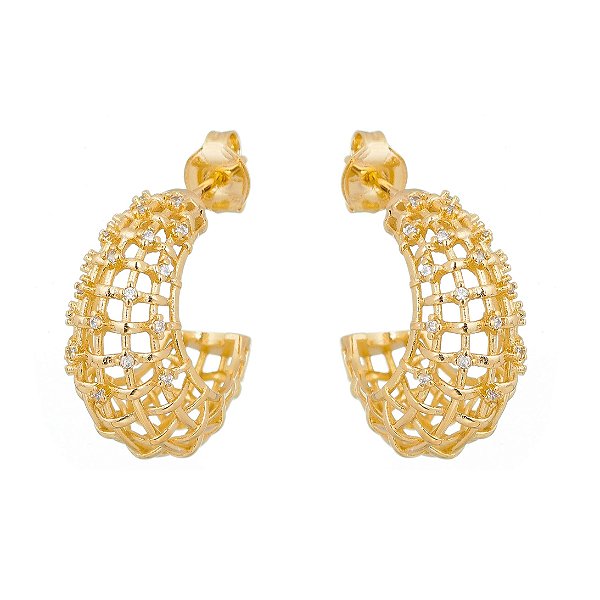 Argola tela com zircônias folheada a ouro 18k