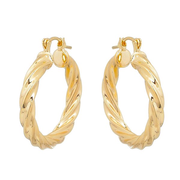 Argola trabalhada folheada a ouro 18k