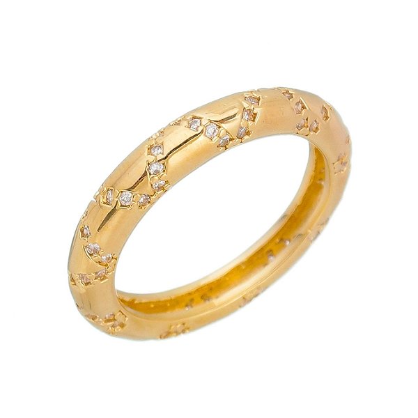 Anel com zircônias folheado a ouro 18k
