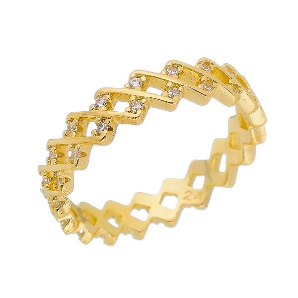 Anel com zircônias folheado a ouro 18k