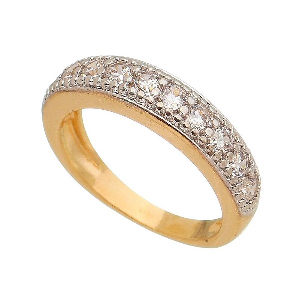 Meia aliança com zircônias folheada a ouro 18k