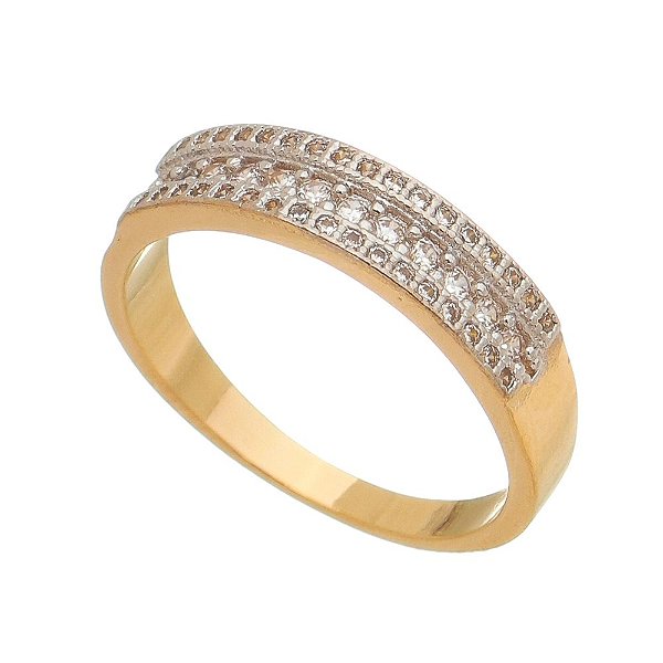Meia aliança com zircônias folheada a ouro 18k