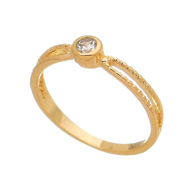Anel solitário folheado a ouro 18k