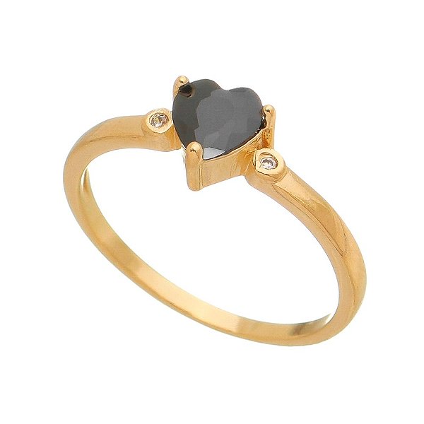 Anel coração preto folheado a ouro 18k