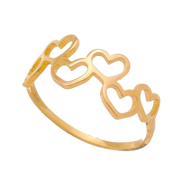 Anel corações vazados folheado a ouro 18k