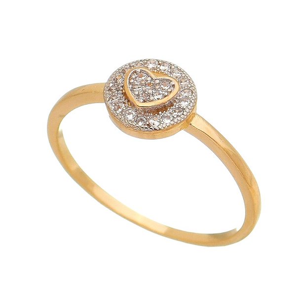 Anel coração com zircônias folheado a ouro 18k