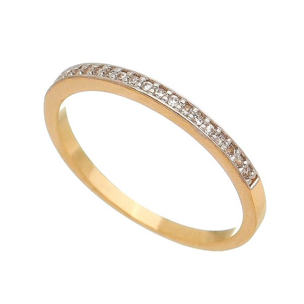 Meia aliança com zircônias folheada a ouro 18k