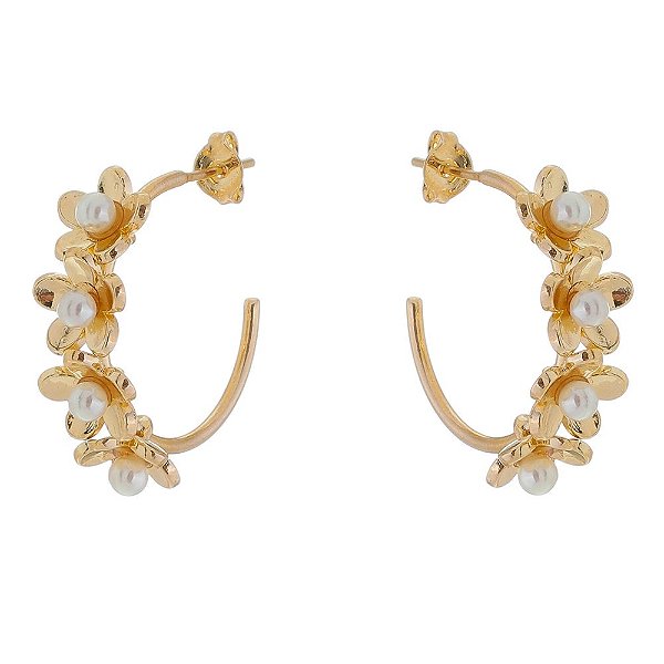 Argola com pérolas folheada a ouro 18k