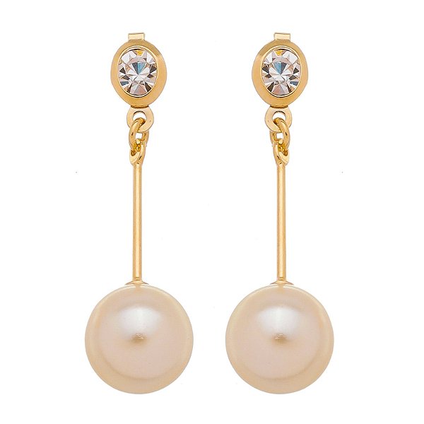 Brinco pérola com strass folheado a ouro 18k