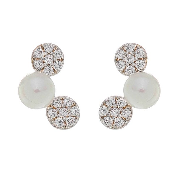 Brinco pérola sintética folheado a ouro 18k