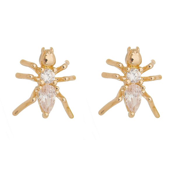 Brinco formiga com zircônias folheado a ouro 18k
