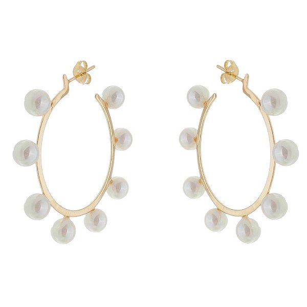 Argola pérolas sintéticas folheada a ouro 18k