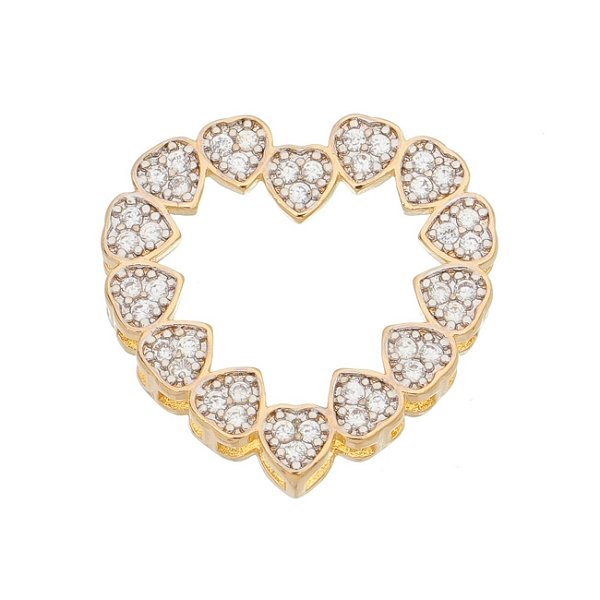 Pingente coração com zircônias folheado a ouro 18k