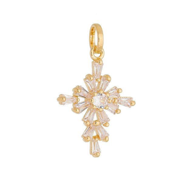 Pingente cruz com zircônias folheado a ouro 18k