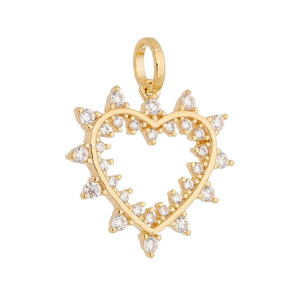 Pingente coração com zircônias folheado a ouro 18k