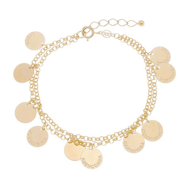 Pulseira com plaquinha folheada a ouro 18k 17cm