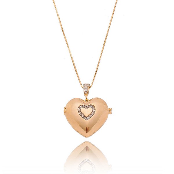 Gargantilha relicário folheada a ouro 18k