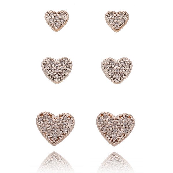 Trio de coração folheado a ouro 18k