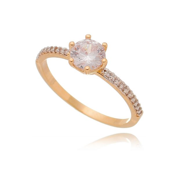 Anel solitário com zircônias folheado a ouro 18k
