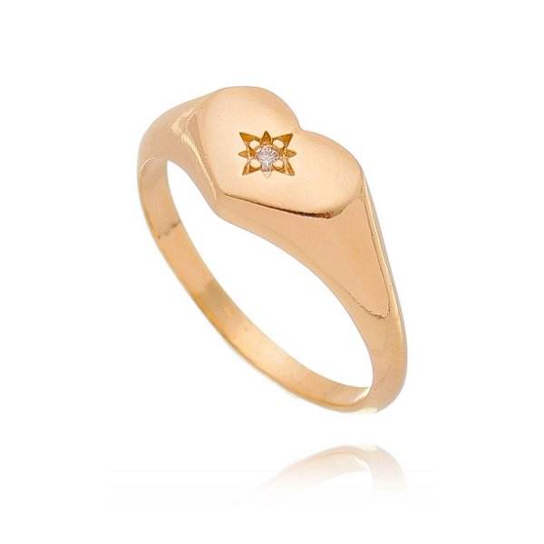 Anel coração com zircônias folheado a ouro 18k