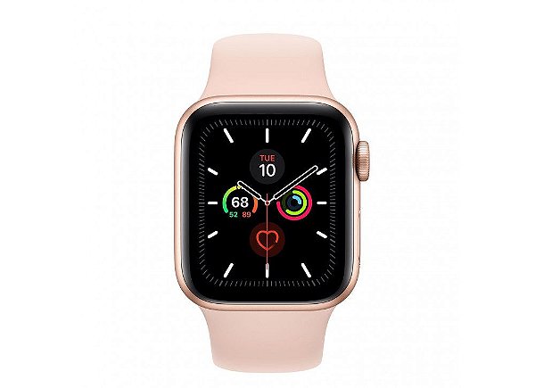 Apple Watch Serie 5 Novo, 40 mm Dourado com Pulseira Rosa Esportiva: Modelo GPS - XFTBZ86K5