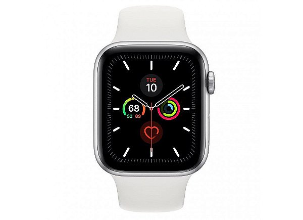 Apple Watch Serie 5 Novo, 44 mm Prata com Pulseira Branca Esportiva: Modelo GPS - R45LQ89N4