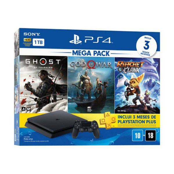 PLAYSTATION 4 SLIM 1TB C/ GHOST OF TSUSHIMA, GOD OF WAR & RATCHET CLANK