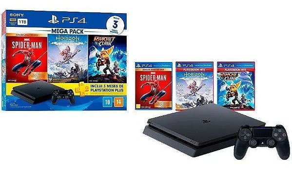 PLAYSTATION 4 SLIM 1TB C/ HORIZON ZERO DAWN, SPIDER-MAN & RATCHET CLANK