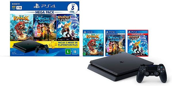 PLAYSTATION 4 SLIM 1TB C/ KNACK II, CONCRETE GENIE & RATCHET CLANK