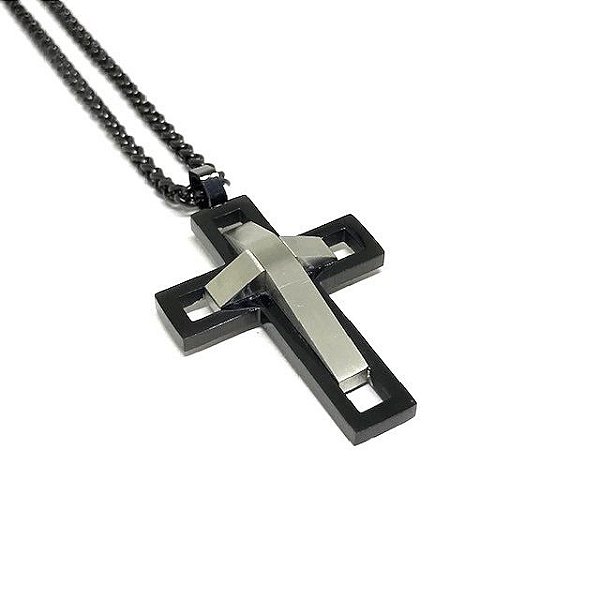 Colar Crucifixo Future Black & Silver [aço PREMIUM]