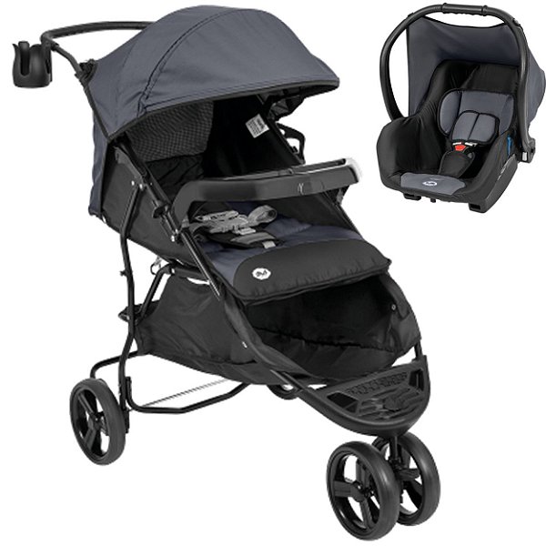 Carrinho de Bebe Tutti Baby Evo Bebe Conforto Preto Cinza - Maçã Verde Baby