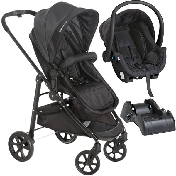 Carrinho com Bebe Conforto Base Galzerano Olympus New Black