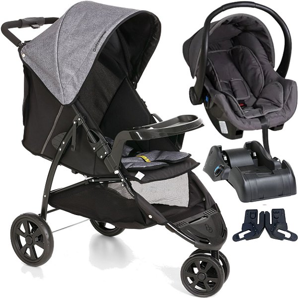 Carrinho Bebe Conforto Base Galzerano Cross Trail Cinza Preto