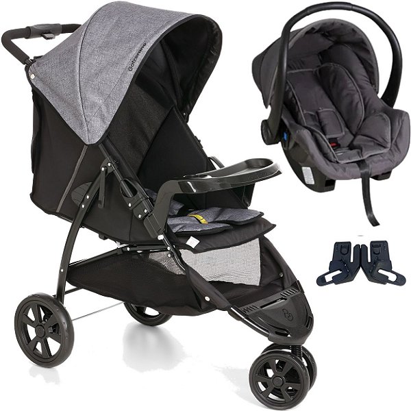 Carrinho com Bebe Conforto Galzerano Cross Trail Cinza Preto