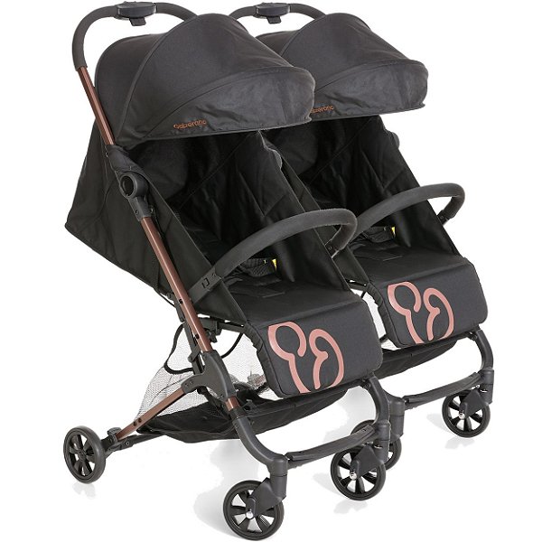 Carrinho de Bebe para Gemeos Galzerano Duolee Duo Preto Cobre